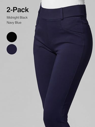 Conceited 2-Pack Stretch Slacks for Women - Wear to Work - Bootcut Dress Pants with Pockets - Black, Navy - (X-Large)4