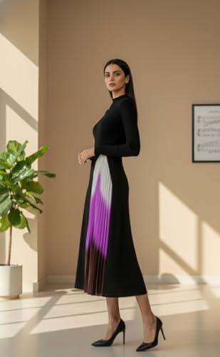 Image of Women's High-Fashion Bodycon Dress with Contrast Pleats and Belt