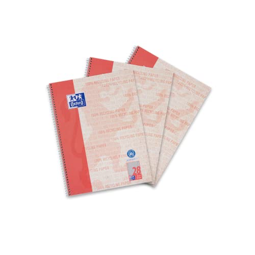 Oxford Recycling Collegeblock A4 kariert mit Doppelrand, 80 Blatt, 3 Stück