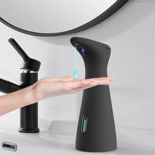 Dispenser Automatico Sapone Senza Contatto， Squisito 200ml Sensore Intelligente 4 Livelli Regolabile dispenser di sapone, Impermeabile IP65，alimentato a batteria，Adatto per Cucina, Bagno (Nero)