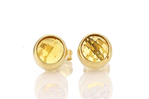 Boucles d'oreilles or à facettes anti-allergie avec citrine véritable - 3