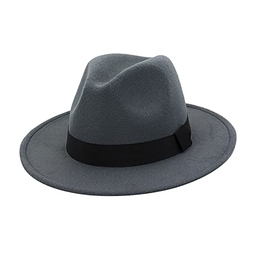 Sombreros Fedora para mujeres y hombres, estilo fedora de ala ancha con cinta sólida, sombreros británicos de jazz, Gris Claro, M