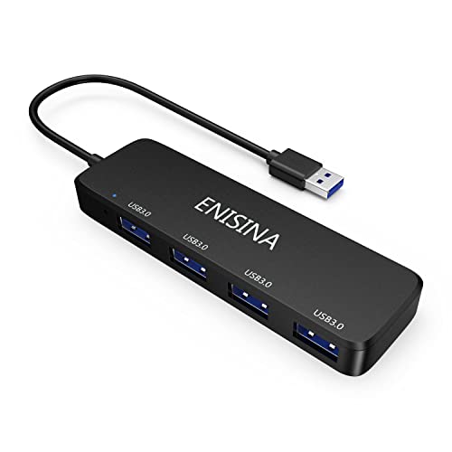 Enisina Hub USB 3.0 à 4 Ports Hub ultrafin et léger pour MacBook Pro/Air/Surface/Chromebook Pixel, Samsung et Autres appareils USB Type-C Noir Cover