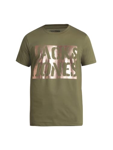 Image of Jack & Jones Men's Typography Printed Round Neck Short Sleeves Cotton Slim Fit Letter Print T-Shirt