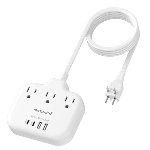Adaptador de Estados Unidos a Japón, meta-ant 2 clavijas a 3 clavijas adaptador de salida con 3 salidas y 4 USB (2 USB-C), cable de extensión de 5 pies, enchufe plano giratorio 180 1875W, adaptador de
