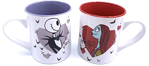 Disney Tim Burton's The Nightmare Before Christmas Jack And Sally Ceramic Mug Set Of 2-14 Oz #TOP9