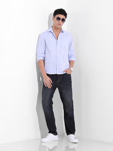 Image of The Indian Garage Co Men Slim Straight Fit Solid Mid-Rise Stretchable Jeans