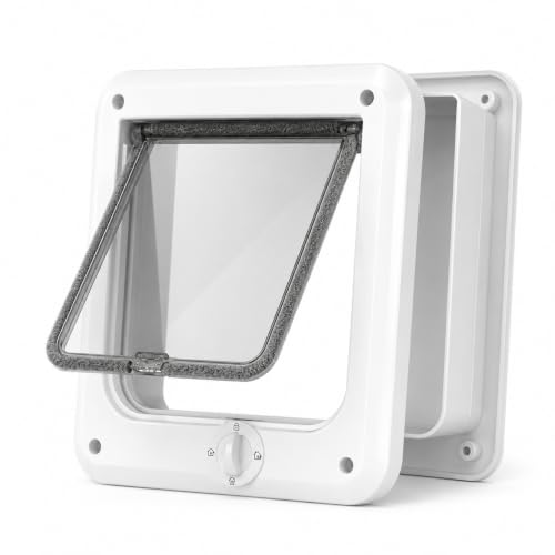 Cat Flap Door 4 Way Locking Pet Door for Cats & Small Pets, White