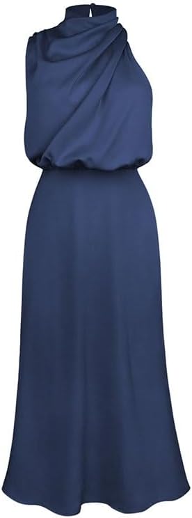 JSEIAJB Women's Satin Sleeveless High Waist Backless Dress with Zip Slim Fit Midaxi Lace-up Bodycon Dress Elegant Party Evening Gown for Wedding, Banquet(Gray,Medium)