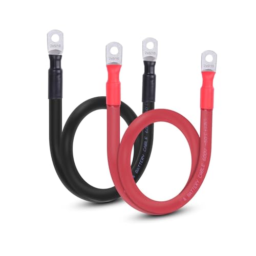 Image of 2 AWG Flexible Battery Cable with 5 /16 inch Terminals - OFC Pure Copper Inverter & Welding Wire for Automotive Solar RV Motorcycle (Red + Black 2FT Pair)