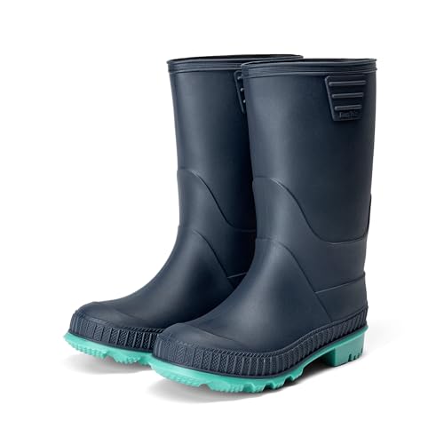 DREAM PAIRS Kids Rain Boots Easy-On Lightweight Non-Slip Outsole for Boys & Girls Outdoor Rainy Day Play,Size 4 Big Kid,Navy/Green,KKUMRB2506
