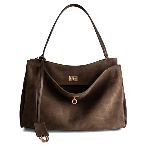 Genuine Leather Suede Tote Coffee