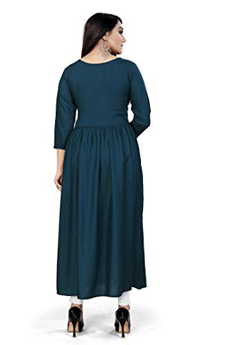 Image of Women's Rayon Flared Embroidery Kurti Under 599 Designer Attractive Look Women's Kurta