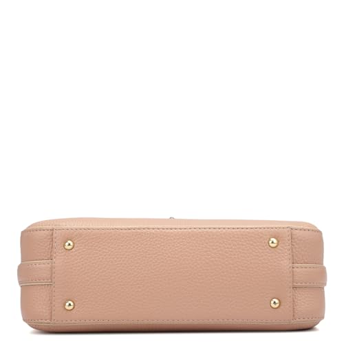 Image of Da Milano Women's Leather Shoulder Bag - Pink | Genuine Leather Handbag with Gold Hardware, Broad Shoulder Strap & Secure Clasp Lock | Elegant Everyday Purse