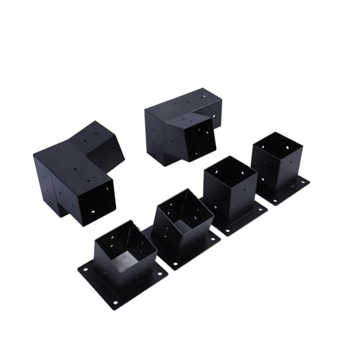 Soportes de Esquina para Pérgola, 6 Piezas, Base de Montaje de Acero de Aleación, Soporte de 3 Vías para Bricolaje, Kit de Hardware para Montaje de Poste