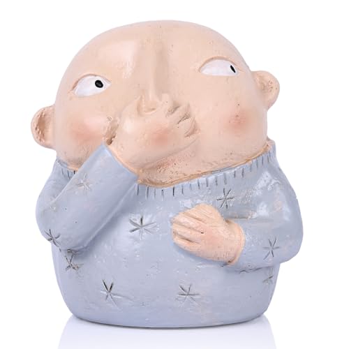 Estatua de niño sujetándose la nariz para baño azul pequeño