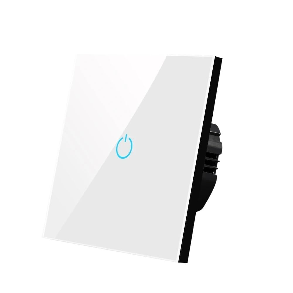 Interruptor de luz Pared, Interruptor táctil 220 V, Panel Cristal Templado estándar, Potencia 1/2/3 entradas, interruptores Sensor unidireccionales, Impermeables(B605 No Logo White01)