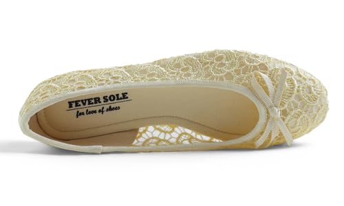 Image of FEVERSOLE Round Toe Lace Ballet Crochet Flats Women's Comfy Breathable Shoes