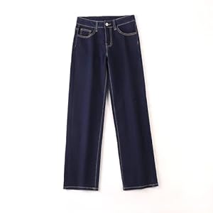 Women’s Loose-Fitting Denim Pants with Pockets, Zipper Stretch Jeans (Size S, Available in Sizes) Blue