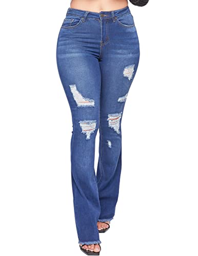 YMI Womens 1 Button HIGH Rise FRAY Hem Flare Jean