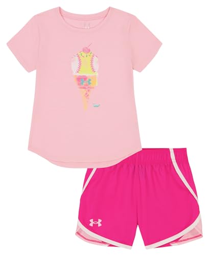 Image of Under Armour Girls' 2-piece Short Sleeve Tee and Shorts Set, Lightweight and Comfortable