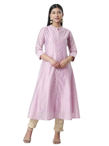 Image of rangita Off White Chanderi Calf Length Printed Flared Kurti for Women | Kurta for Women