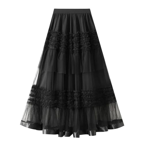 Women's High Waist Pleated Mesh Maxi Skirt Loose Fit Floor Length Cake Skirt Vintage Style Chic Fashion Skirt4