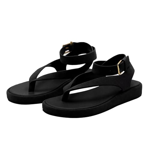 Image of Agodor Women's Ankle Strap Flat Sandals,Summer Flip Flop Slides Thong Sandals for Women Strappy Flat Sandal with Buckle Comfortable Casual Beach Slide Shoes