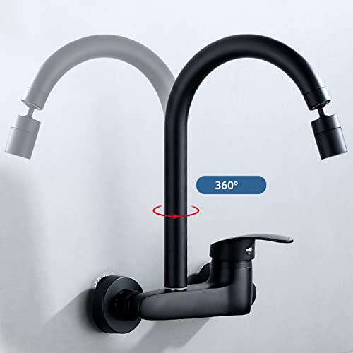 Robinet d'évier de cuisine eau chaude et froide mitigeur mural noir