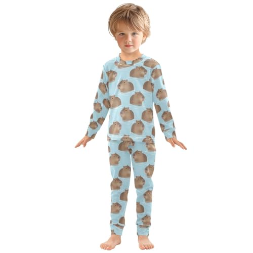ALAZA Capybara Water Blue Pajamas Long Sleeve Sleepwear 2-Piece Pajama Set3