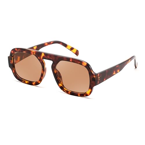 FEISEDY Trendy Square Aviator Oversize Sunglasses for Women, Vintage 70s Flat Top Shades B4175