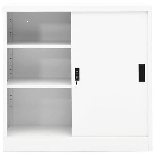 Vopese Archivador de acero con puerta corredera, 2 estantes, color blanco, 90 x 40 x 90 cm, capacidad de carga de 60 kg, modelo 335950
