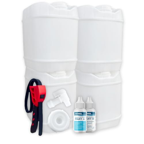 5-Gallon Stackable Water Storage Containers, Water Treatment, w/ 5 Lids + 1 Spigot, Easy Fill, Survial Supply Emergency Water Storage for Disaster Preparedness, 20 Gallon (4 Tanks)