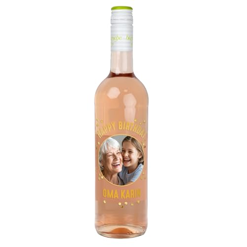 Herz & Heim® Personalisierter Geburtstagswein mit Foto & Name – Rotwein, Weißwein oder Rosé – Geschenkidee zum Geburtstag – 0,75 l Flasche (0,75 l, Roséwein)