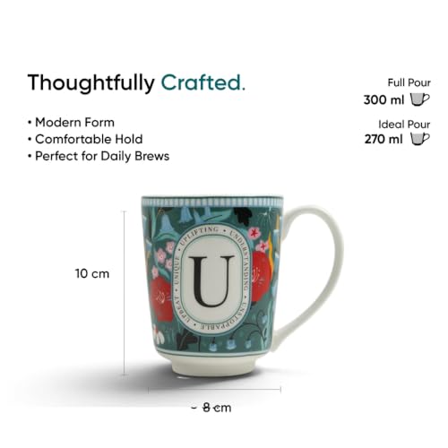 Image of Shay Alphabet Mug 300ml, Letter U Printed Coffee Mug for Girls, Boys, Friends | Ceramic Mug |Glossy Finish | Ceramic Coffee Cup | Porcelain | Microwave Safe (Alphabet Mug - U)