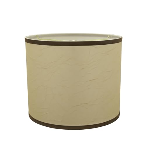 Image of Aspen Creative 31098A Transitional Drum (Cylinder) Shaped Spider Construction Lamp Shade in Beige & Brwon Trim, 12 inch Wide (12 inch x 12 inch x 10 inch)