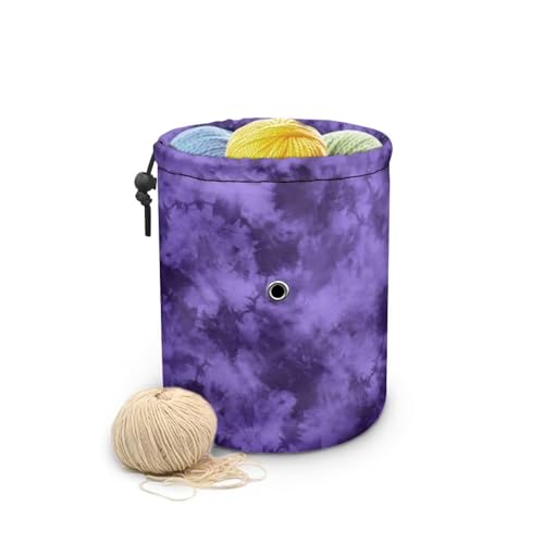 Image of Sellikakes Purple Marble Small Yarn Bag Crochet Storage Organizer, Knitting Bag Portable Knitting Bag, Yarn Holder for Crochet Project Knitting & Crochet Needle Accessories