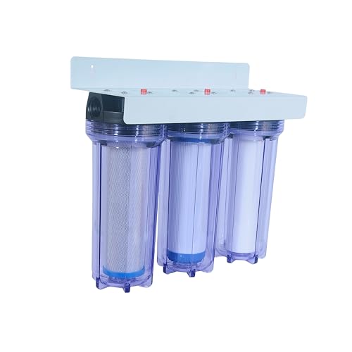 Image of RiverSoft 3-Stage Pre-Filter System with Inbuilt Mounting Clamp | PP Spun, CTO & GAC Cartridges | Inline /Under-Sink Filter (Transparent Housing, 1-Inch Inlet /Outlet, PP)