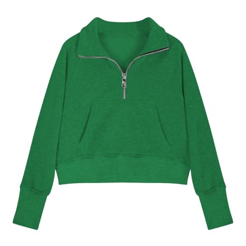 Girls Half Zipper Sweatshirts Cute Trendy Fall Pullover Crop Tops for Teen Girls Long Sleeve Sweater Thumb Hole3
