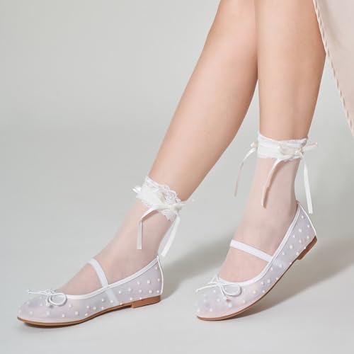 Image of Trary Flats for Women Closed Round Toe Ballet Flats Mary Jane Shoes Women with Elastic Strap Cute Bowknot Comfortable Dress Shoes for All-Year Daily Work Casual Wear