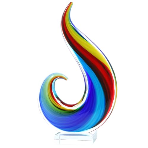 Luxury Lane Hand Blown Rainbow Swirl Sommerso Art Glass Sculpture for Decor 12 inch Tall Centerpiece Table Decoration