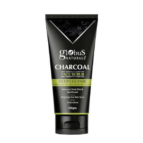 Image of Globus Naturals Anti Pollution & Anti Acne Charcoal Face Scrub, Detox & Deep Cleanse Formula, Fights Pollution and De-Tans skin, For Men with Oily & Acne Prone Skin, 100 gms