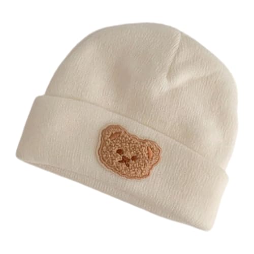 Korean Cartoon Bear Baby Hat Soft Knitted Bonnet Caps for Kids Warm Headgear Solid Color for Autumn and Winter Warmth