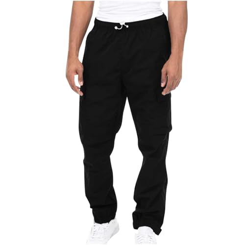 Men's Casual Cargo Pants Drawstring Hiking Pants Cotton Straight Tactical Pants Athletic Jogger Outdoor Trousers