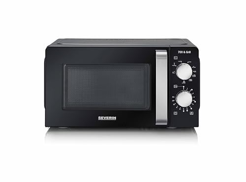SEVERIN 2-in-1 Mikrowelle mit Grill 700 W, 900 W Grill, Grillofen mit 9 Automatikprogrammen, Mikrowelle mit Grillrost und Drehteller, schwarz / Edelstahl, MW 7781