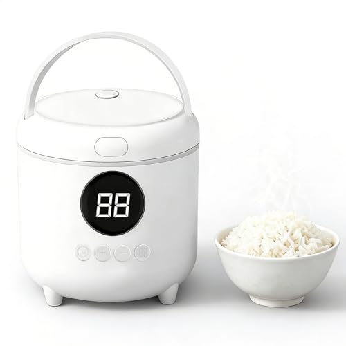 Mini Rice Cooker with timer for 1~2 People, 2-Cups Uncooked/4-Cups Cooked with Handle, 6 Intelligent Cooking Modes for White Rice, Quinoa, Oatmeal - with Nonstick Inner Pot, Measuring Cup & Serving Spoon