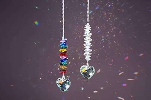 JOVIVI Crystal Rainbow Suncatcher Window Hanging Feng Shui Chakra Beads Prism Heart Rainbow Maker Pendant Ornament Sun Catcher Garden Home Decor
