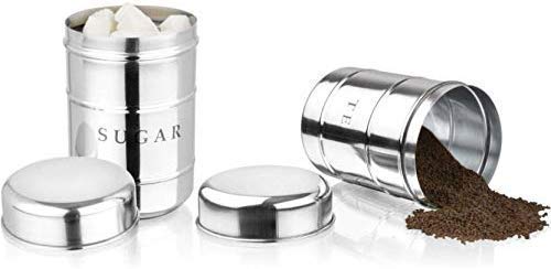 Image of Stainless Steel Tea Sugar Containers Set, Sugar Tea Keeper, 2-Piece, Silver