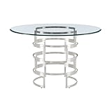 Armen Living Diaz Contemporary 48' Round Dining Table with Brushed Stainless Steel Base and Glass Tabletop