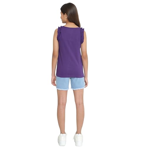 Image of TotzTouch Kids Girls Flowe printed Blue Denim Shorts With Sleeveless Tshirt | Shorts Set | Clothing Set Pack of 1 (3 Years to 15 Years)